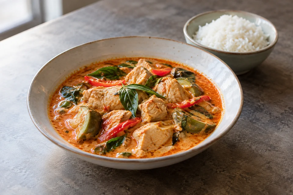 Curry thaï au lait de coco et aux herbes, avec du riz