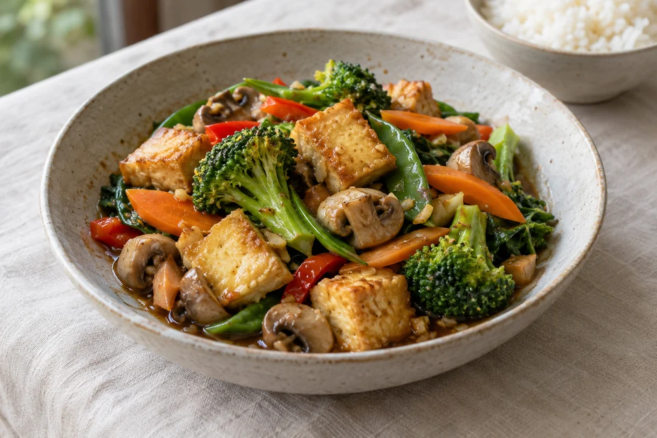 Légumes et tofu sautés avec une sauce